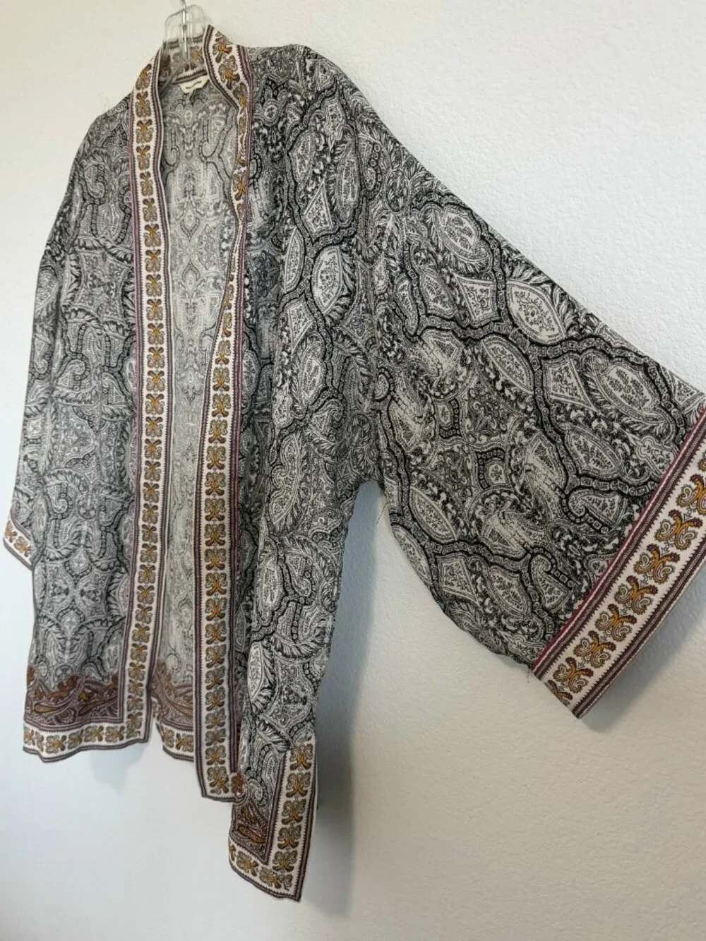 Max Studio 3/4 Kimono Sleeve Paisley Boho Open Front Cardigan Cover Up Size L